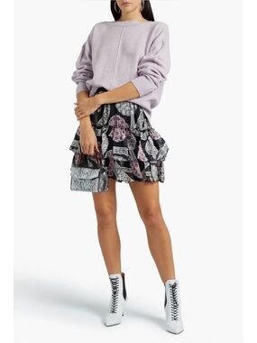 Isabel Marant Erine ruffled printed silk-jacquard mini skirt FR 36